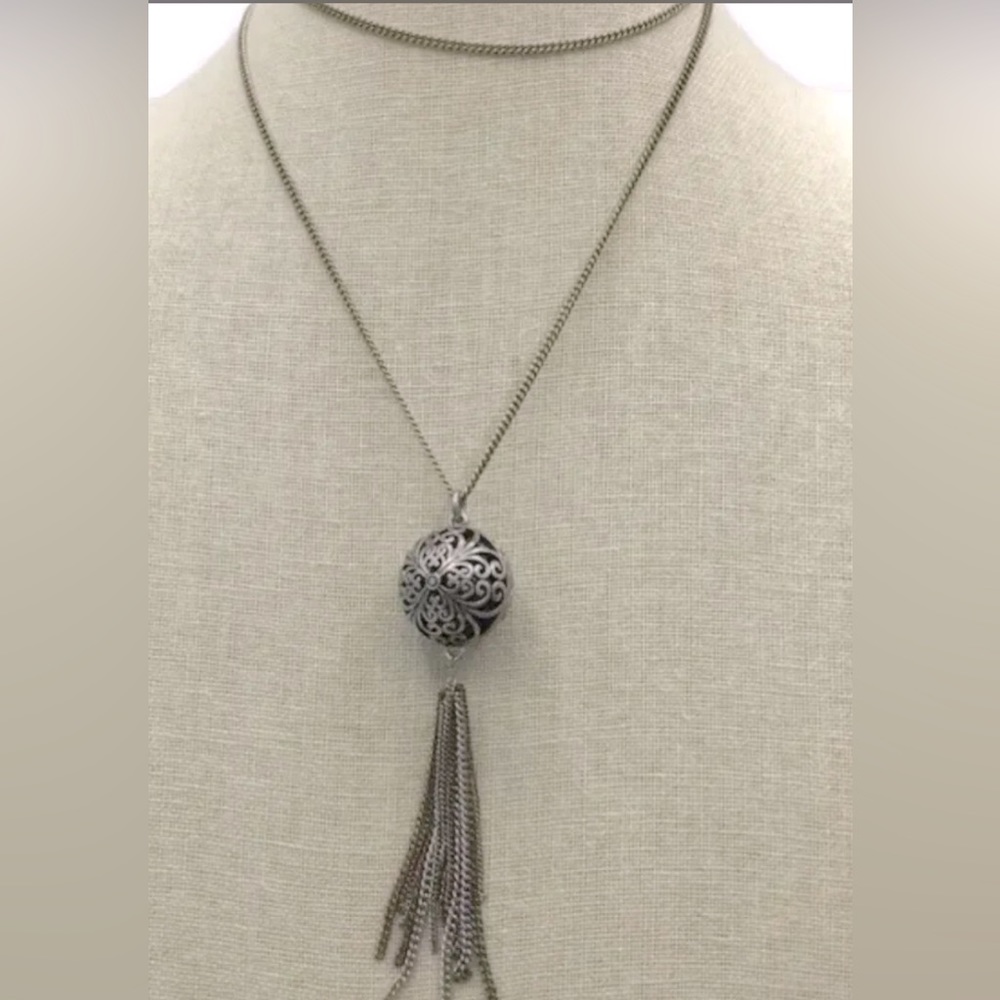 LUCKY BRAND Two Tone Scroll Ball Tassel 30" Necklace with extender